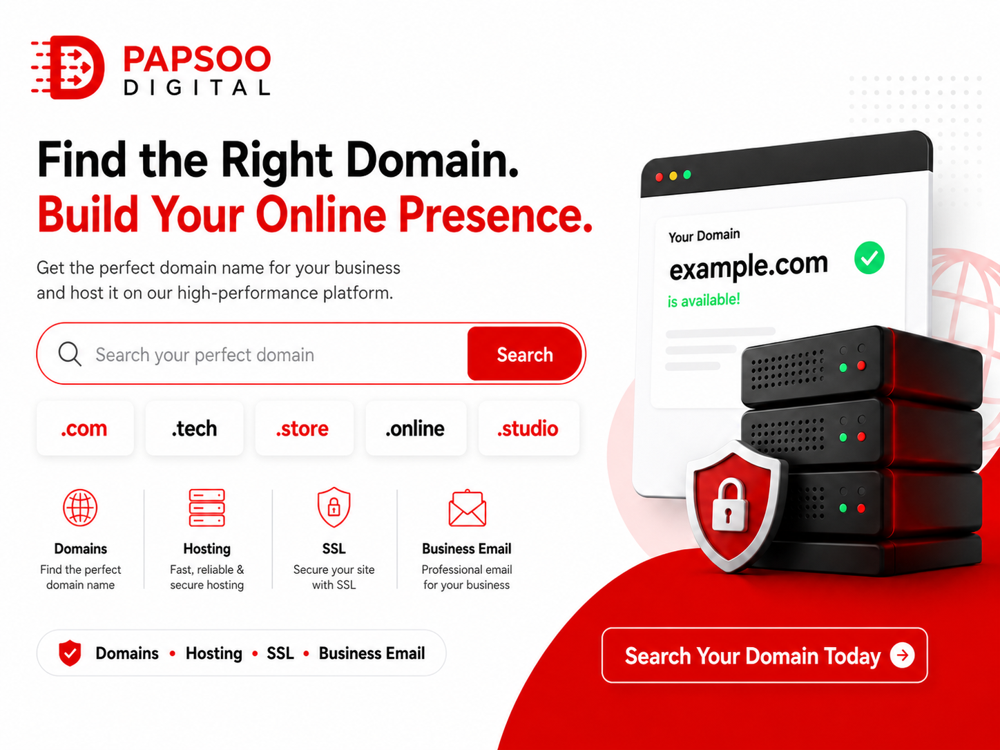 Domain hosting server dashboard and website hosting tools