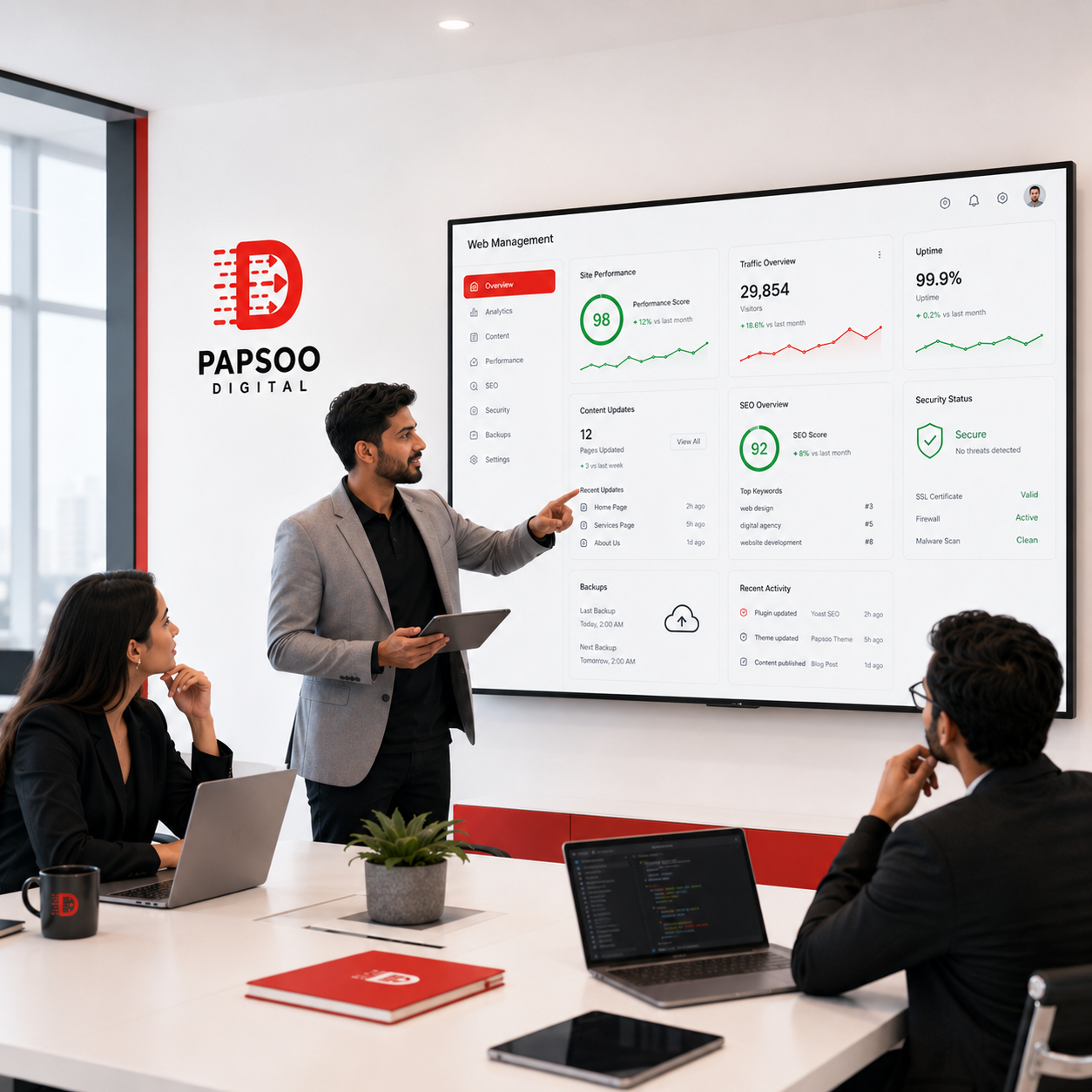 Website management and maintenance dashboard